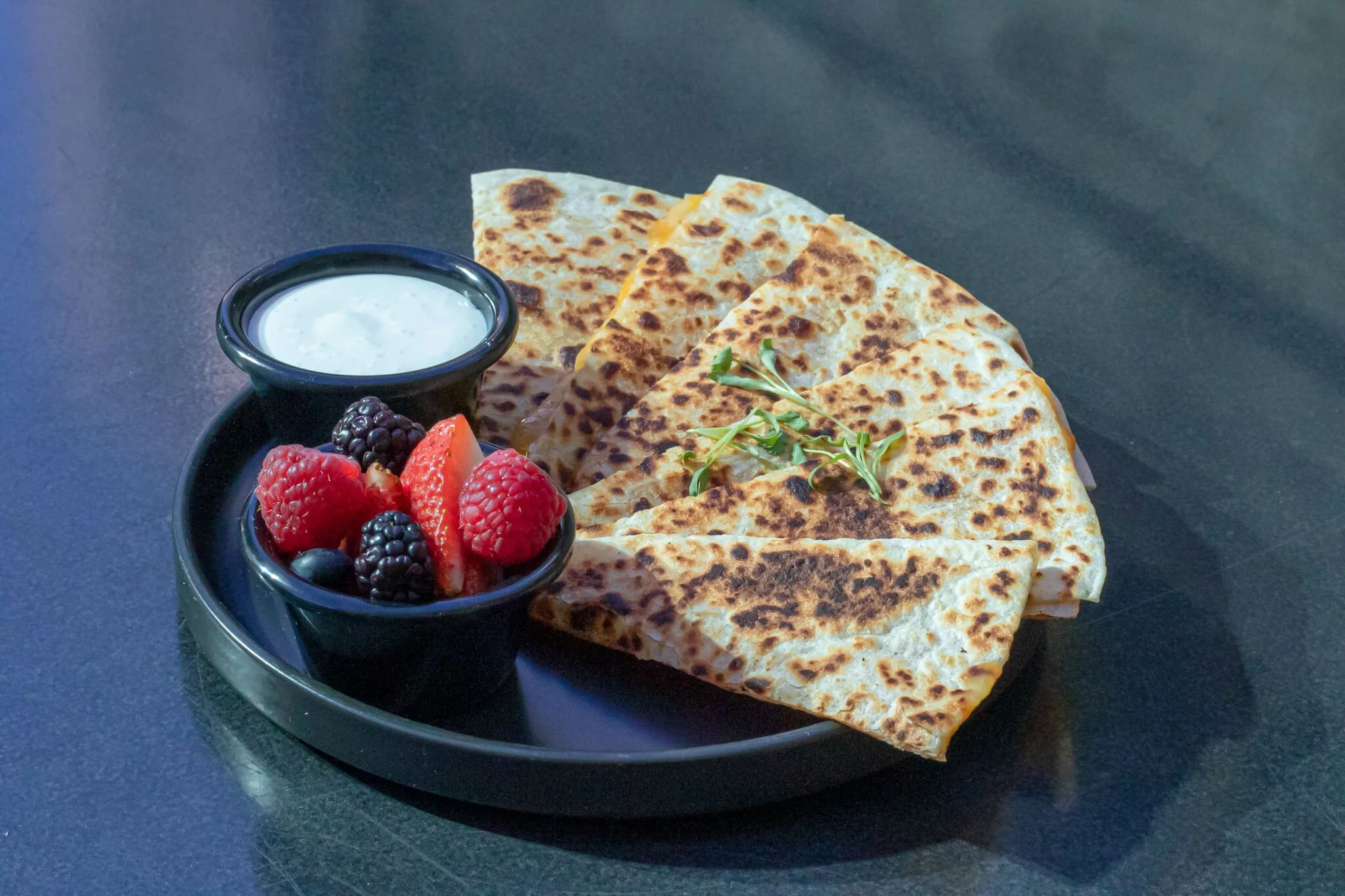 Keiki Cheese Quesadilla, Berries & Sour Cream